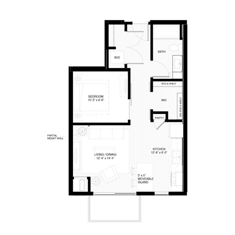 Floor plan for a 1 bedroom 1 bath